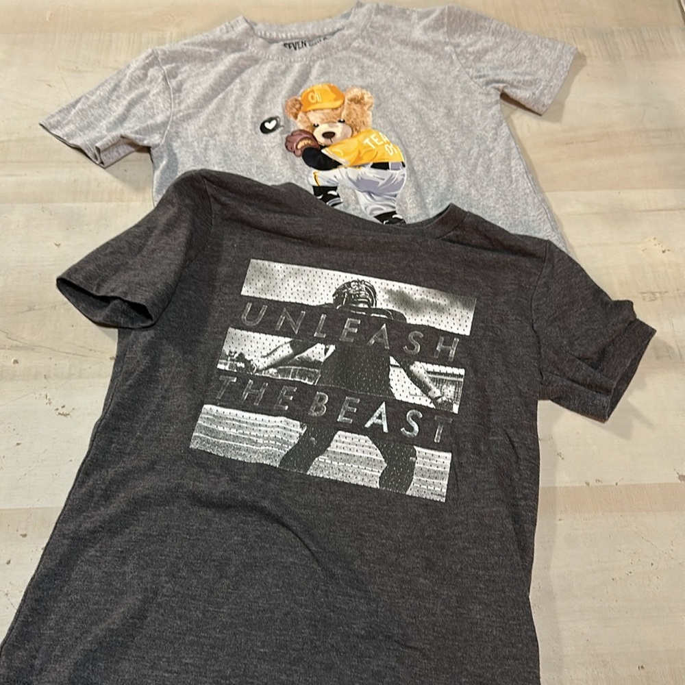 Set of two Gray Kids Shirt with Bear graphic Print and football graphic